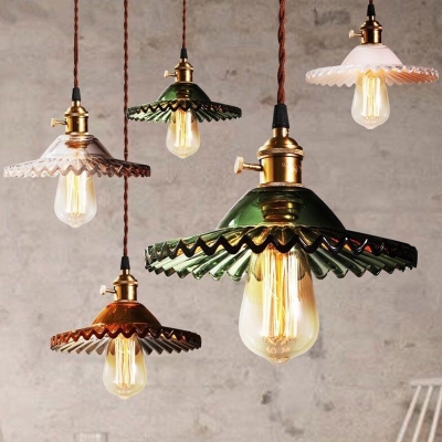 Glass Pot Cover Ceiling Light Industrial Single Restaurant Hanging Pendant Light with Scalloped