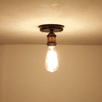 Iron Black and Brass Flush Mount 1 Bulb Industrial Semi Flush Ceiling Light Fixture for Bedroom