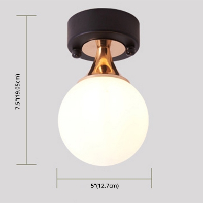 Minimalist Ball Milk Glass Ceiling Lamp 5 Inchs Wide Single-Bulb Semi Flush Mount Light with Round Canopy in Black