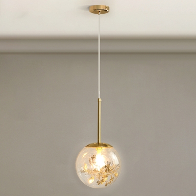 Sphere Pendant Light Kit Clear Glass 1 Head Bedroom Hanging Lamp Kit in Gold