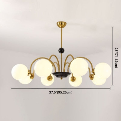 Swoop Arm Chandelier Postmodern Metal 28 Inchs Height Living Room Hanging Lamp with White Glass Shade