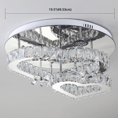2 Tiers Loving Heart Semi Flush Mount with Clear Crystal Modern Fashion 19.5