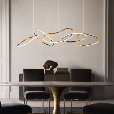 5 Irregular Rings Island Light Fixture Minimalist Metal LED Hanging Ceiling Light in Gold