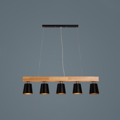 Barrel Dining Room Island Pendant Metal Shade Postmodern Wood Hanging Light Fixture