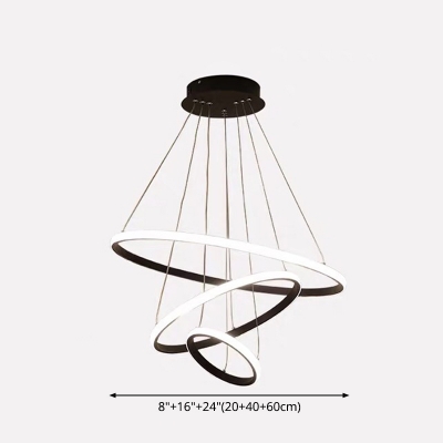 Black Circular Chandelier Lighting Multi Tiered 3 Tiers LED Cylinder Pendant Light in Metal Shade for Entryway Hallway Foyer