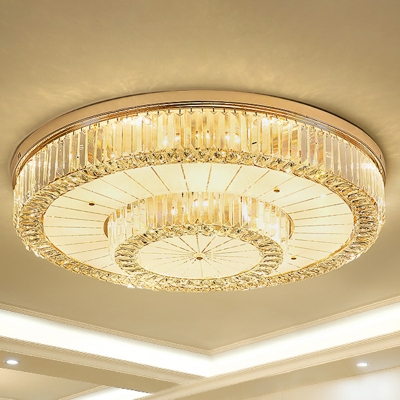 Clear Crystal Drum Flush Mount Light Dining Room Contemporary LED Ceiling Lamp in Gold in 3 Colors Light