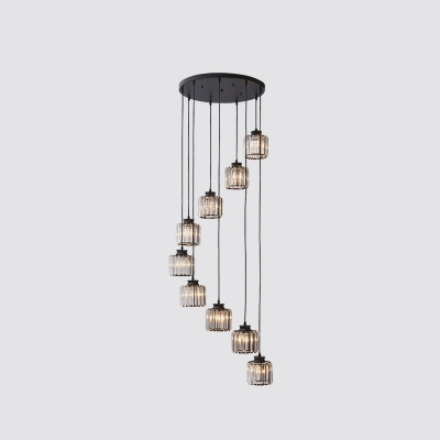 Clear Glass Cylinder Shade Hanging Lamp Contemporary Multi Pendant Light Fixture for Dining Room