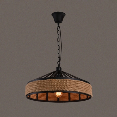 Conical Rope Pendant Light Kit Farmhouse 1-Light Restaurant Ceiling Hang Light in Black, 18.5