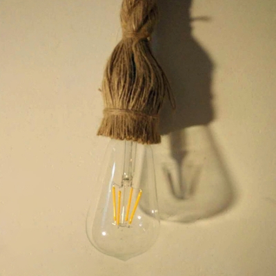 Industrial Ceiling Pendant Light 1 Inch Wide Single-Bulb Hanging Light with Hemp Rope in Beige