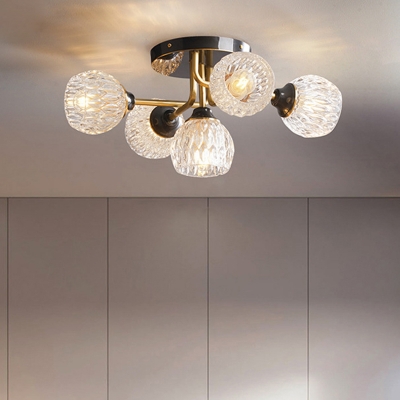 Iron Sputnik Linear Semi Flush Lighting Modernist 20.5 Inchs Wide Black Close to Ceiling Lamp