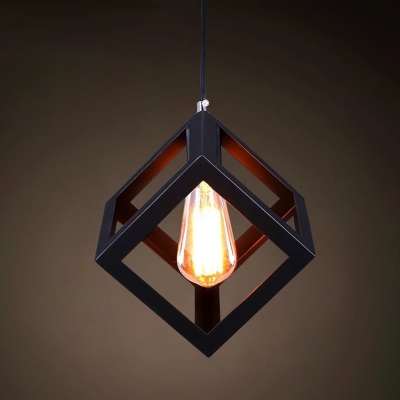 Loft Style Pendant Lights Metal Caged 1 Bulb LED Ceiling Pendant for Foyer Porch in Black