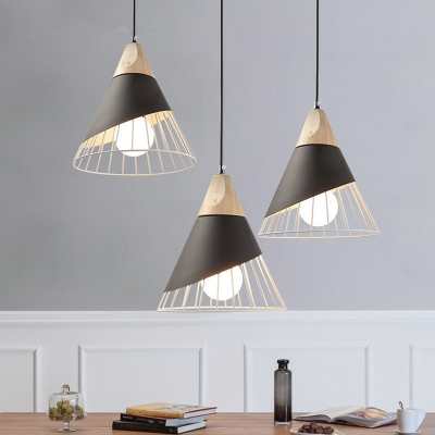 Metal Cone Shaded Pendant Lamp 8 Inchs Wide Elegantly Designer Wood Mini Pendant Light