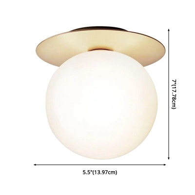 Minimalist Ball Glass Ceiling Lamp 5.5 Inchs Wide Single-Bulb with Round Canopy in Gold