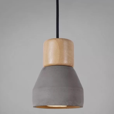 Nordic Style Pendant Light 5 Inchs Wide Single Head Cement & Wood Hanging Lamp for Hallway