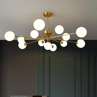 Opal Frosted Glass Ball Chandelier Light Modernist Brass Pendant Lighting Fixture for Dining Room