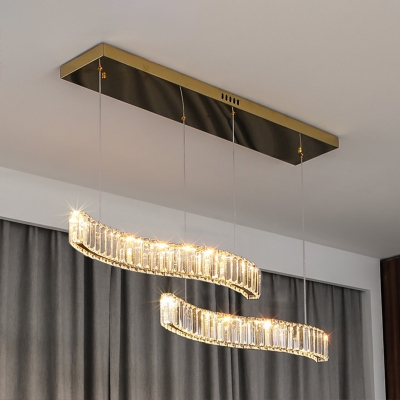 Parallel Crystal Hanging Pendant Contemporary Brass LED over Island Lighting in 3 Colors