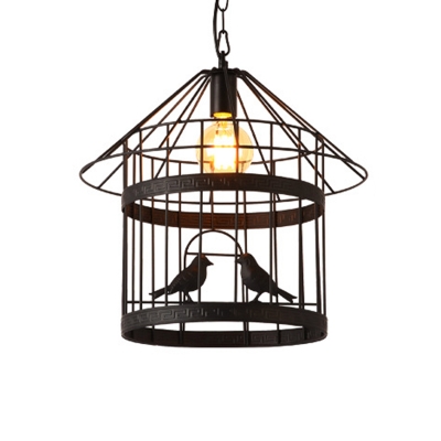 Simple Style Pendant One Light Metal Birdcage Shade 16