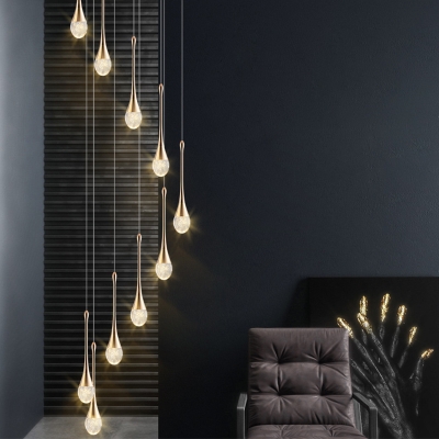 Stylish Modern Teardrop Pendant Lamp Clear Glass Loft House Multi Light Ceiling Light in Brass