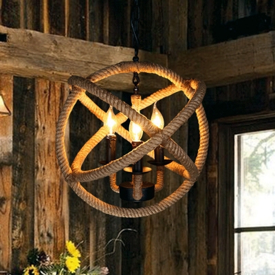 Circling Rings Chandelier Country Black Rope Hanging Pendant Light for Living Room