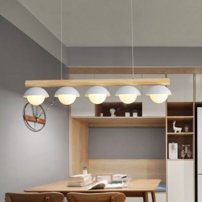 Linear Wooden Dining Room Island Pendant 2 Inchs Height Postmodern Suspension Light in Wood