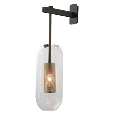 Modern Metal Stem Hanging Wall Sconce Oblong Clear Glass 1-Bulb Wand Lantern
