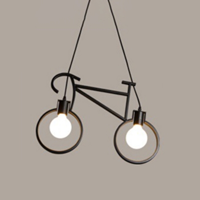 Postmodern Bike Shaped Pipe Pendant Lamp 2 Bulbs Metal Hanging Island Light for Bedroom