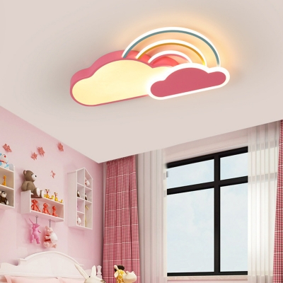 1-Light Cartoon Rainbow-Cloud Kids Flush Light Fixtures Metal LED Ceiling Light Fixture for Kids Bedroom