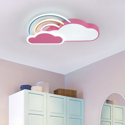 1-Light Cartoon Rainbow-Cloud Kids Flush Light Fixtures Metal LED Ceiling Light Fixture for Kids Bedroom