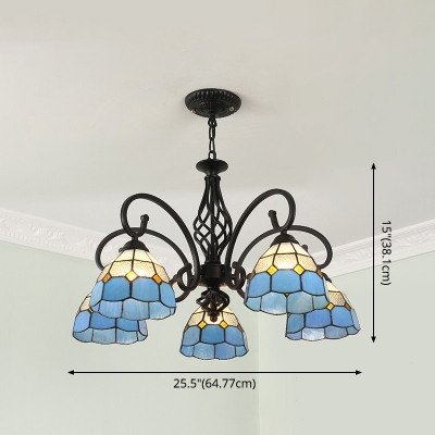 15 Inch Hight Geometric Shade  Tiffany Chandelier Ceiling Light in Black