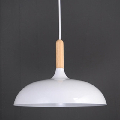 Bowl Shade Ceiling Pendant Macaron Metal 1 Head 14 Inchs Wide Suspension Light with Wood Tip for Dining Room