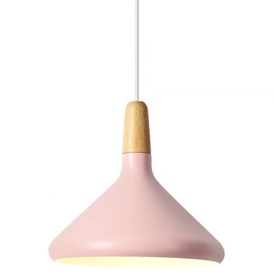 Cone Shade Hanging Pendant Lamp Macaron Metal Shade Drop Light for Bedroom