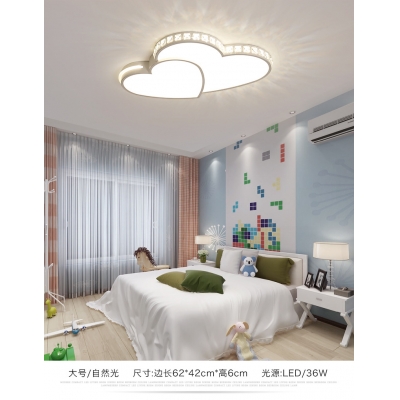 Crystal Decoration Kids Bedroom Flushmount Ceiling Fixtures White Metal Hearts Form LED 2-Light Ceiling Lights