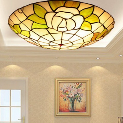 Flower Living Room Bedroom Flush Ceiling Light Stained Glass Tiffany Rustic Ceiling Lamp