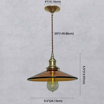 Industrial Vintage Hanging Pendant Light Cone Style with Tan Glass Shade