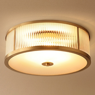 Minimalist Round Flush Mount Lighting Ribbed Glass Flush Mount Ceiling Light for Living Room