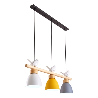 Multi-Color Iron Bell Island Lighting Nordic 3 Lights Suspension Lamp with Wood Accent