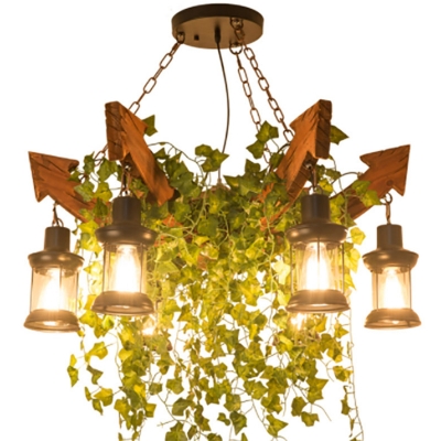 6 Lights Pendant Chandelier Rustic Wood Hanging Light Fixtures for Dining Room
