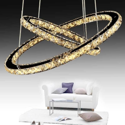 Circular Hanging Light Kit LED Crystal Contemporary Pendant Chandelier in Clear for Living Room