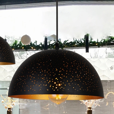 Dome Restaurant Hollow Drop Pendant Loft Style Metal 1 Head Black Hanging Ceiling Light