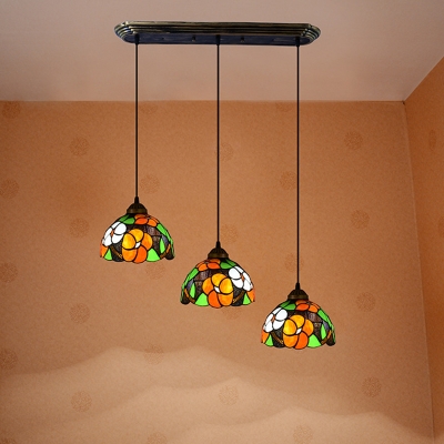 Flower Theme Down Lighting Tiffany Pendant Light 47.5 Inchs Height in Stained Glass Shade in Orange
