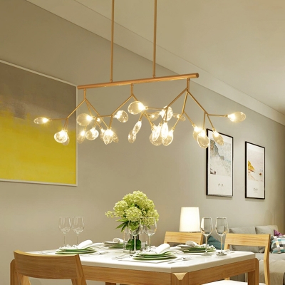 Glass Foliage Chandelier Minimalistic 27-Head Gold Suspension Lighting for Restaurant