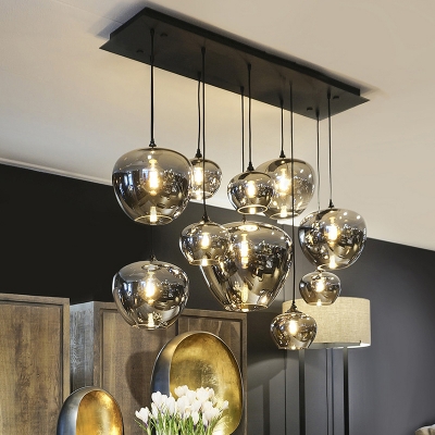 Grey Mirror Glass Mini Hanging Light Contemporary Suspension Lamp for Bar Cafe Restaurant