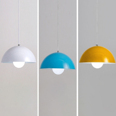 Metal Dome Shade Hanging Light Fixture Macaron Single Pendant Lamp in Multi Colors for Children's Bedroom