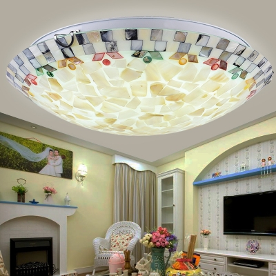 Shell Beige Flush Mount Ceiling Light Bowl LED Mediterranean Ceiling Lighting for Bedroom