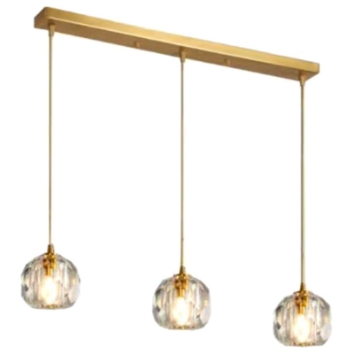 Simple Faceted Ball Pendant Clear Crystal 4 Inchs Wide Dining Room Hanging Lamp Kit in Gold