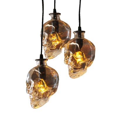 Skull Shaped Ceiling Pendant Vintage Clear Glass Hanging Lamp for Restaurant