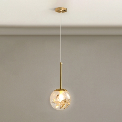 Sphere Pendant Light Kit Clear Glass 1 Head Bedroom Hanging Lamp Kit in Gold