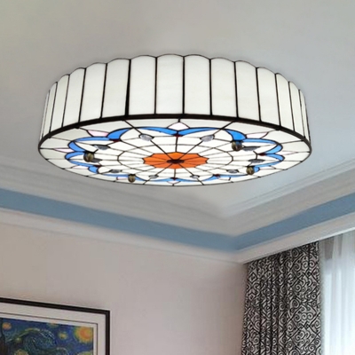 Tiffany Style Flush Mount Ceiling Light with Geometric Patterns Painting Shade for Living Room Bedroom