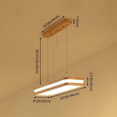 Wood Rectangle Island Light Fixture 2.5 Inchs Height Modernism Ceiling Pendant Lamp with Acrylic Shade