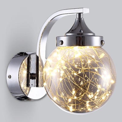 1-Head Ball Glass Shade Starry Design Wall Sconce Art Decoration Metal Arm LED Wall Lamp